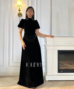 جولينا - فستان اسود مخمل بياقة وسلاسل