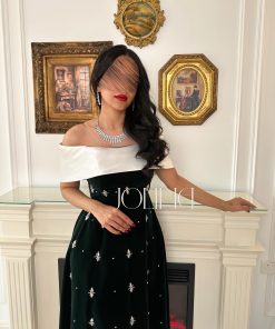 جولينا - فستان زيتي مخمل جوخ