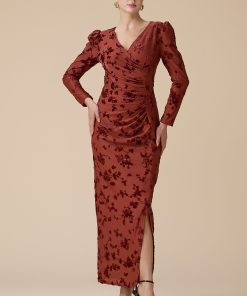 اكتان - فستان برتقالي طويل مخمل