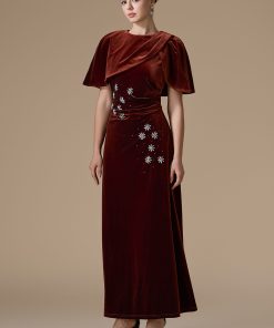 Alternative view of اكتان - فستان كستنائي طويل مخمل