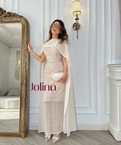 جولينا - طقم مطرّز بترتر لامع مع كاب شيفون أنيق