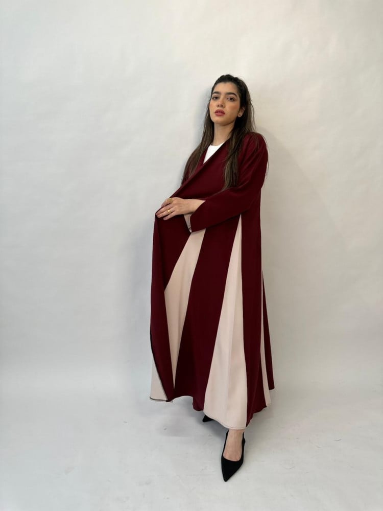 مارينا للعبايات - عبايه A لون عنابي وبيج - Image 4