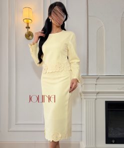 جولينا - طقم اصفر ليموني بزخارف ورود