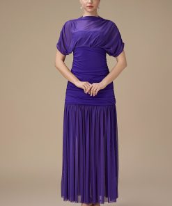 اكتان - فستان بنفسجي طويل بتصميم درابيه