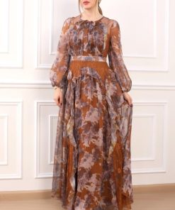 Alternative view of أوبرا فاشن - فستان درابيه طويل شيفون اكمام طويله