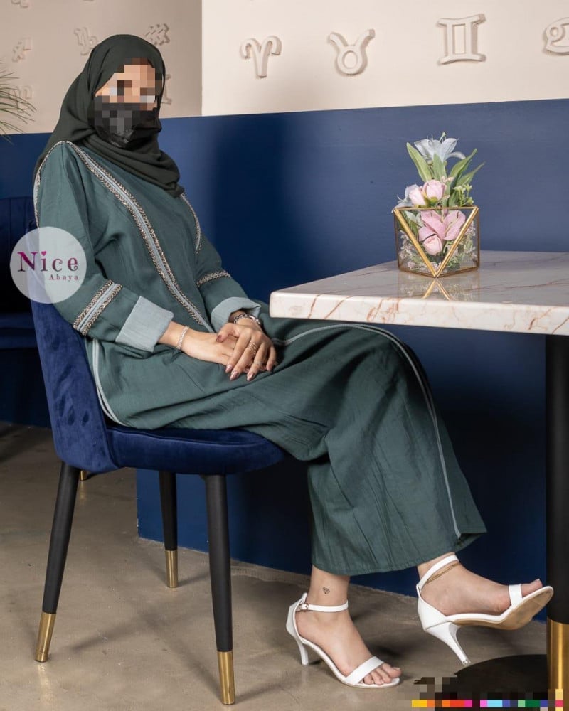 عباية بقماش لينن هندي بلون الزيتي وشك - الصورة 2