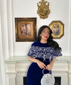 Alternative view of جولينا - فستان نيلي مخمل جوخ بتطريز فضي