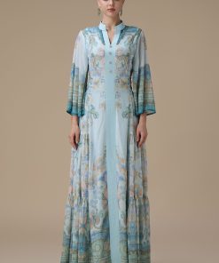 اكتان - جلابية شيفون مطرزة طويلة بنقشات فنية وأكمام واسعة