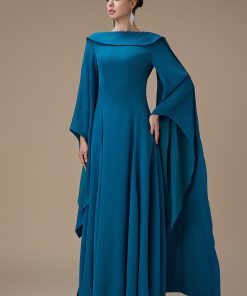اكتان - فستان طويل ازرق بأكمام كيب