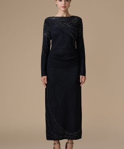 اكتان - فستان اسود طويل ميتاليك