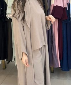 مارينا للعبايات - طقم عبايه 3 قطع لون بيج