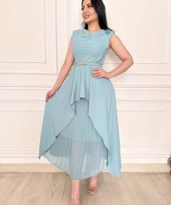 أوبرا فاشن - فستان ناعم كريب ومن الاسفل شيفون مكسر لون تيفاني