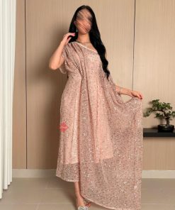 بينوش - قفطان قطعتين مخرم بفصوص مزين بالترتر اللامع