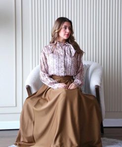 Alternative view of أوبرا فاشن - تنورة مدرسي قماش ستان حرير لون بني