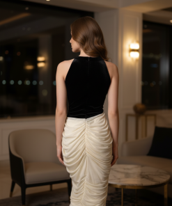 Alternative view of أوبرا فاشن - فستان سهرة أسود وكريمي بتصميم مخمل