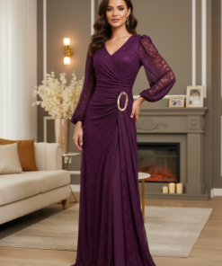 أوبرا فاشن - فستان سهرة دانتيل ناعم برغندي - بقصة مميزة