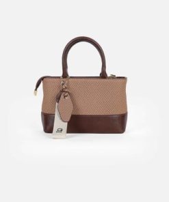 أوبرا فاشن - شنطة يد لوسيندا قماش وجلد بلون بني فاخر