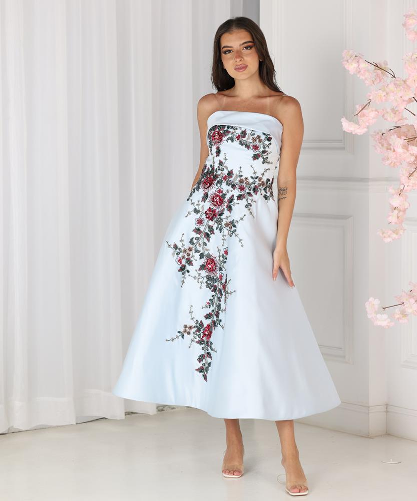 تريجر آيلاند - فستان تفته سفانه كلفه مطرز ترتر ورد