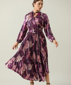 Alternative view of أوبرا فاشن - فستان ميدي كسرات اكمام طويلة على ربطه عنق