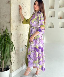 Alternative view of أوبرا فاشن - فستان قماشين نص حرير مشجر ونص كريب ستان