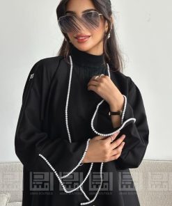 Alternative view of دار امتنان - عباية عيد سوداء مطرزة باللؤلؤ بتصميم فستان متصل- 1526