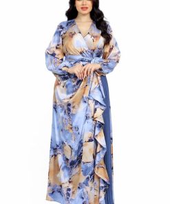 تريجر آيلاند - فستان مشجر طويل كسرات و درابيه بالوان زاهية و اكمام طويلة