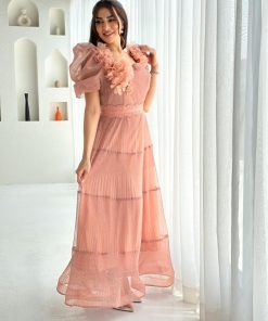 Alternative view of أوبرا فاشن - فستان طويل قماش اورجانزا مزين بورود ثلاثية الابعاد