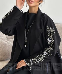 دار امتنان - عباية عيد سوداء ربع كلوش بتصميم فاخر وشك أنثوي- 1546