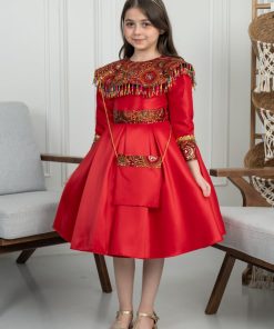 Alternative view of لورا فاشن - فستان أطفال أحمر فاخر بتطريز تراثي