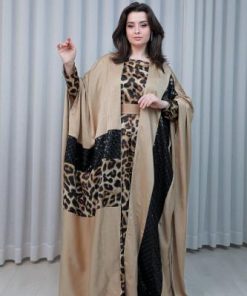 أوبرا فاشن - جلابية نسائية تايجر طويلة قطعتين مع ربطة بالخصر