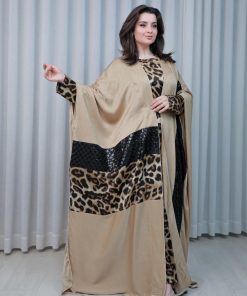 Alternative view of أوبرا فاشن - جلابية نسائية تايجر طويلة قطعتين مع ربطة بالخصر