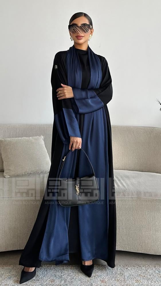 دار امتنان - عباية صيفية يومية أنيقة بقصة A Line من قماش بلاك بيري باللون الأزرق الداكن- 1443 - Image 7