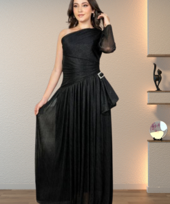 تريجر آيلاند - فستان سهرة ناعم طويل بكتف واحد و رابطة من الخصر