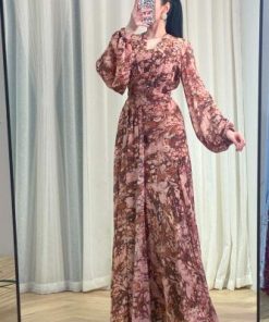 أوبرا فاشن - فستان ناعم مشجر اكمام طويلة