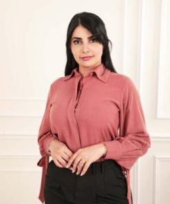 أوبرا فاشن - بلوزة قماش كتان بازرار وربطة بالاكمام