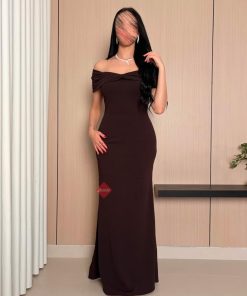 بينوش - فستان سهرة مزين من الصدر بحركة مميزة و خامة الكريب الفاخر