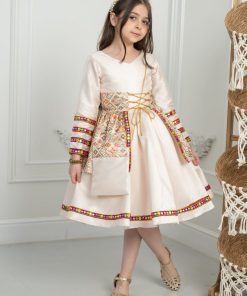 Alternative view of لورا فاشن - فستان أطفال أبيض تراثي بتفاصيل ملونة