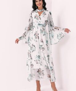 Alternative view of تريجر آيلاند - فستان مشجر ميدي بأكمام واسعة