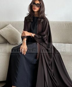 دار امتنان - عباية حرير بني بالكريستال بتصميم بشت مريح و بارد- 1423