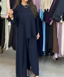 مارينا للعبايات - طقم عبايه 3 قطع لون كحلي