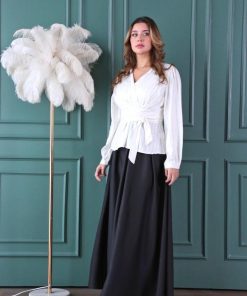 Alternative view of أوبرا فاشن - تنورة مدرسي قماش ستان حرير لون اسود