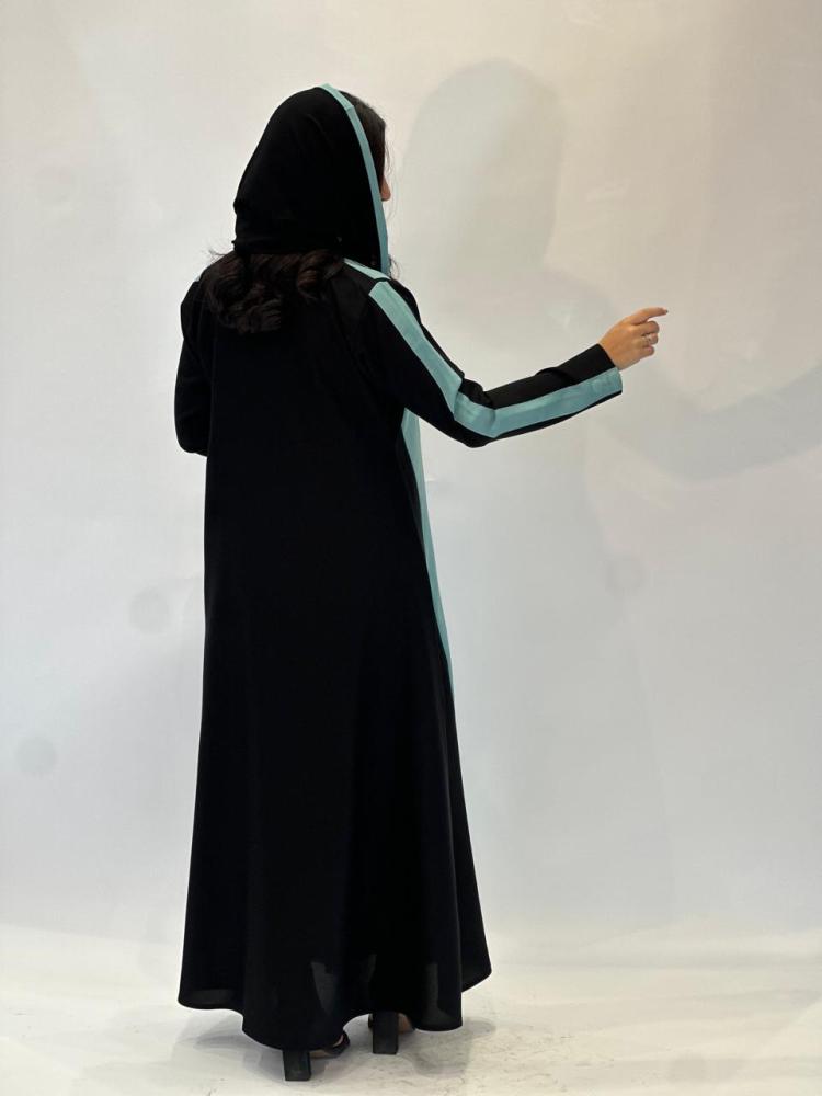 مارينا للعبايات - عباية بليزر اسود و تركوازي - الصورة 2