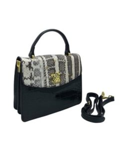 أوبرا فاشن - شنطة يد نسائية فاخرة أسود بملمس ناعم مزينة باكسسوار