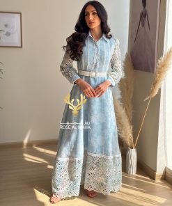 روز المها - فستان بيبي بلو بأكمام جبير