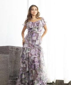 أوبرا فاشن - فستان شيفون مشجر درابية اوف شولدر