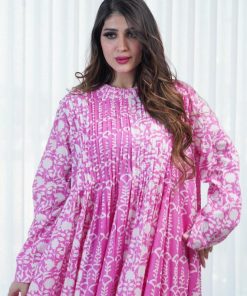 Alternative view of أوبرا فاشن - جلابية كويتية لون زهري وابيض مشجرة