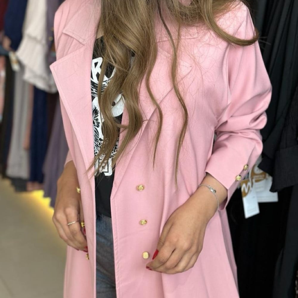 مارينا للعبايات - عباية لون وردي بازرار ذهبيه