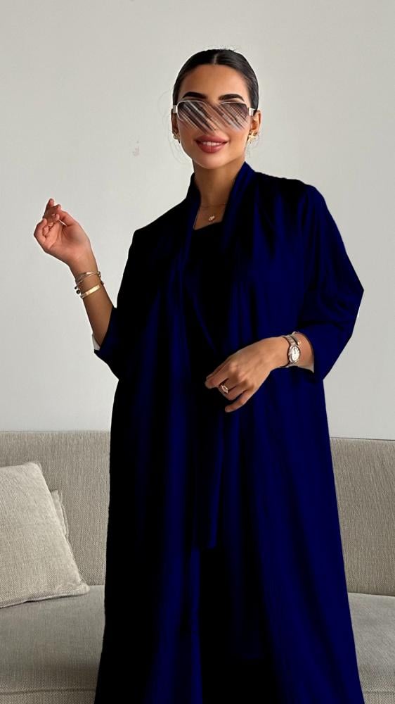 دار امتنان - عباية كحلية صيفية ثلاث قطع بتصميم عصري من الحرير المغسول- 1560 - Image 7