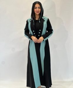 مارينا للعبايات - عباية بليزر اسود و تركوازي