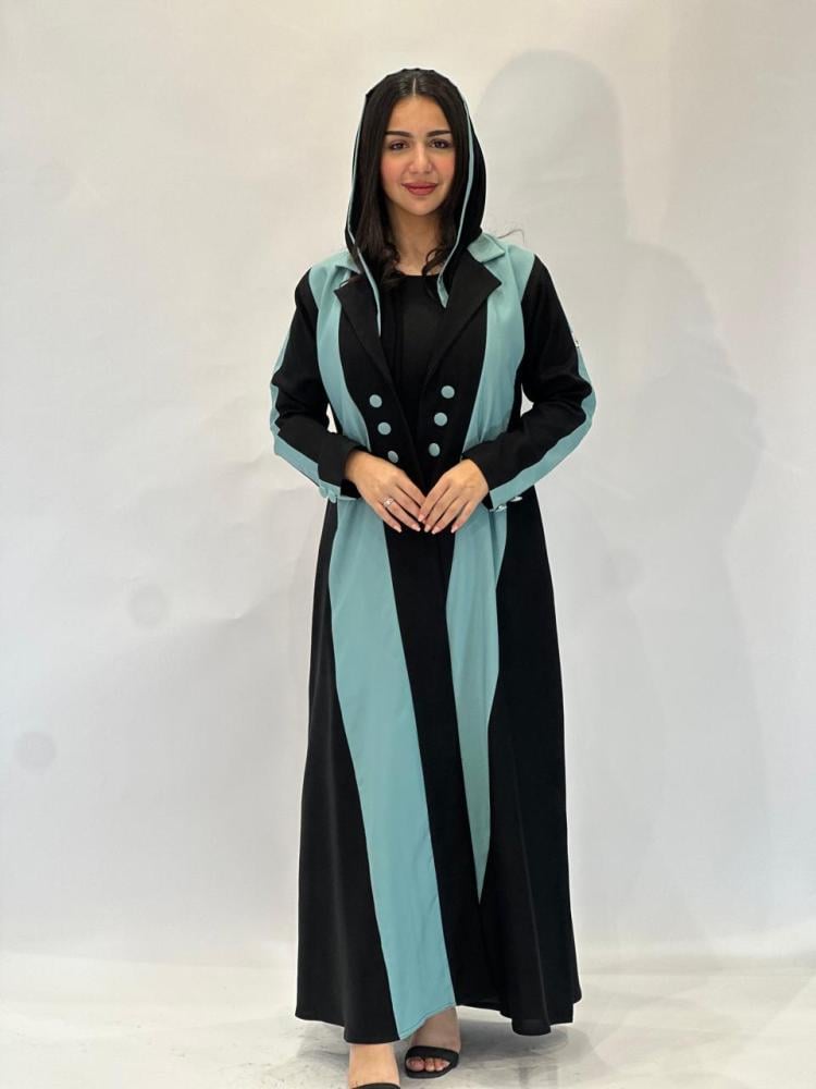 مارينا للعبايات - عباية بليزر اسود و تركوازي